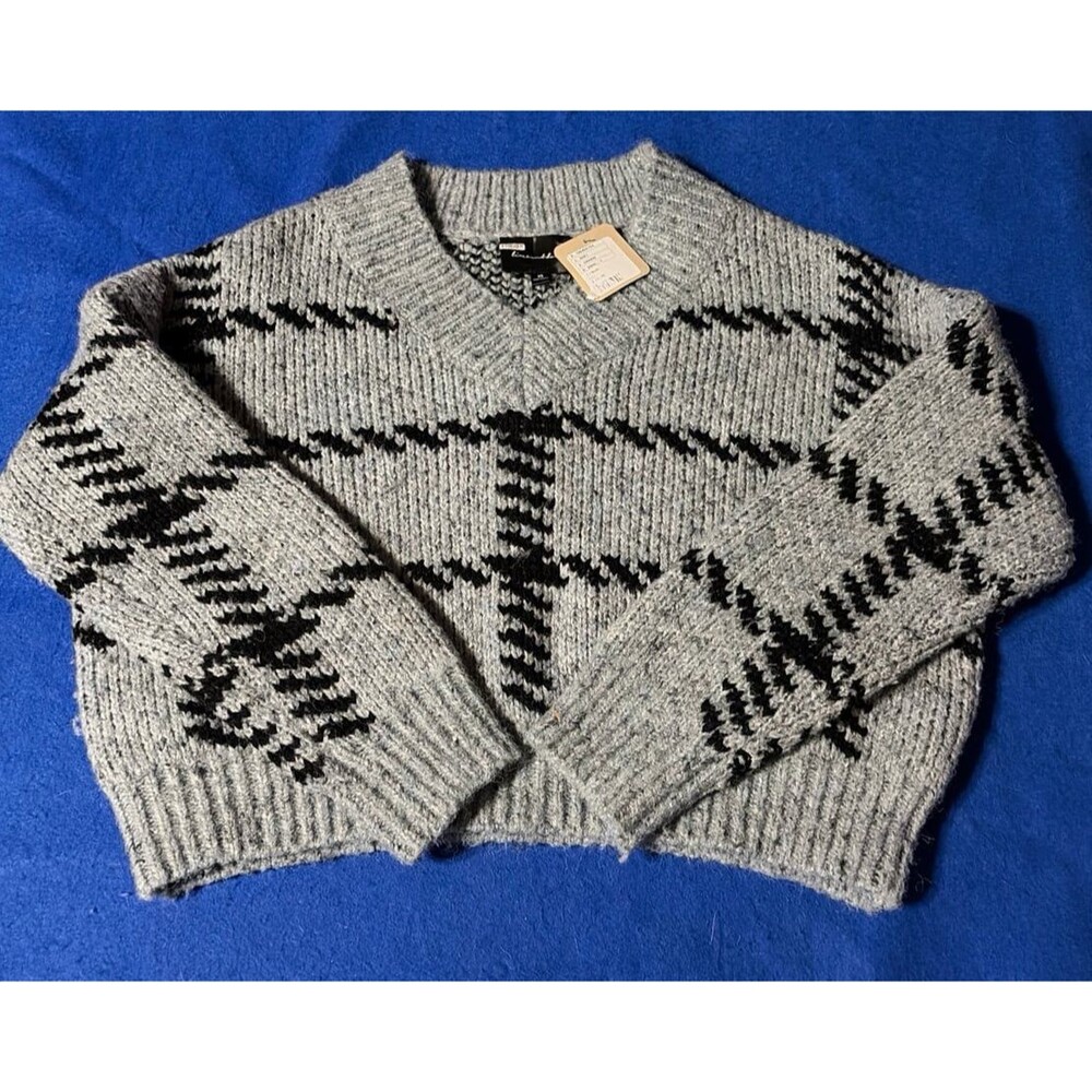 Line & Dot Gray Black Geometric Knit Sweater XS NWT